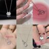 Bow water drop pendant girl heart love small fresh diamond gift niche Joker Ruyi lock necklace wholesale