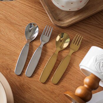 304 Stainless Steel Kidsren's Fork and Spoon Tableware Baby Learning to Eat Training Spoon and Fork Set Material Free Engraving Spoon