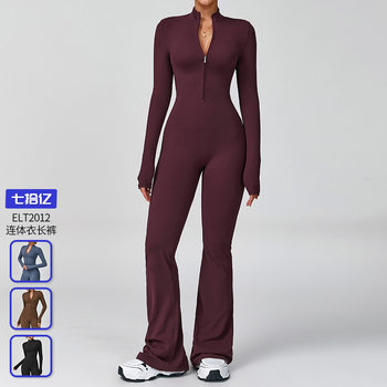 Cross-Border Zipper Cloud-Like Long-Sleeved Yoga Jumpsuit High-Intensity Fitness Sports All-In-One Bodysuit 2012