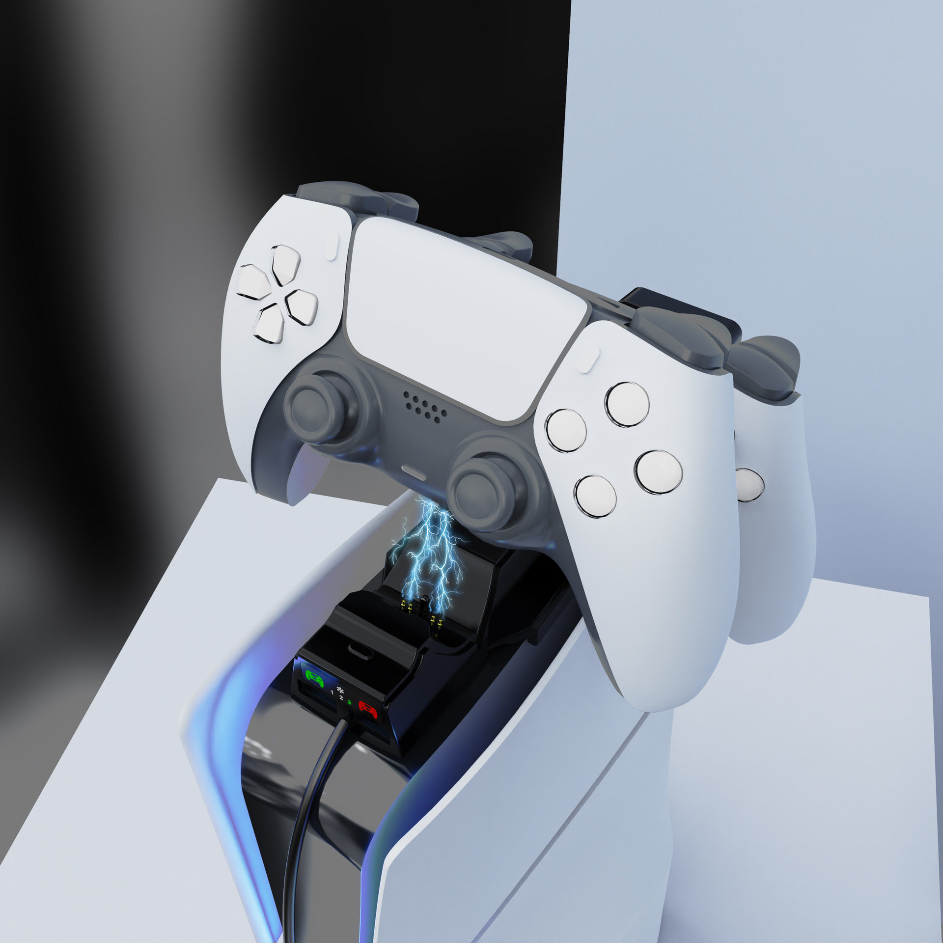 PS5slim host rear cooling fan with RGB light effect PS5 game handle two-seat charging two-in-one suit