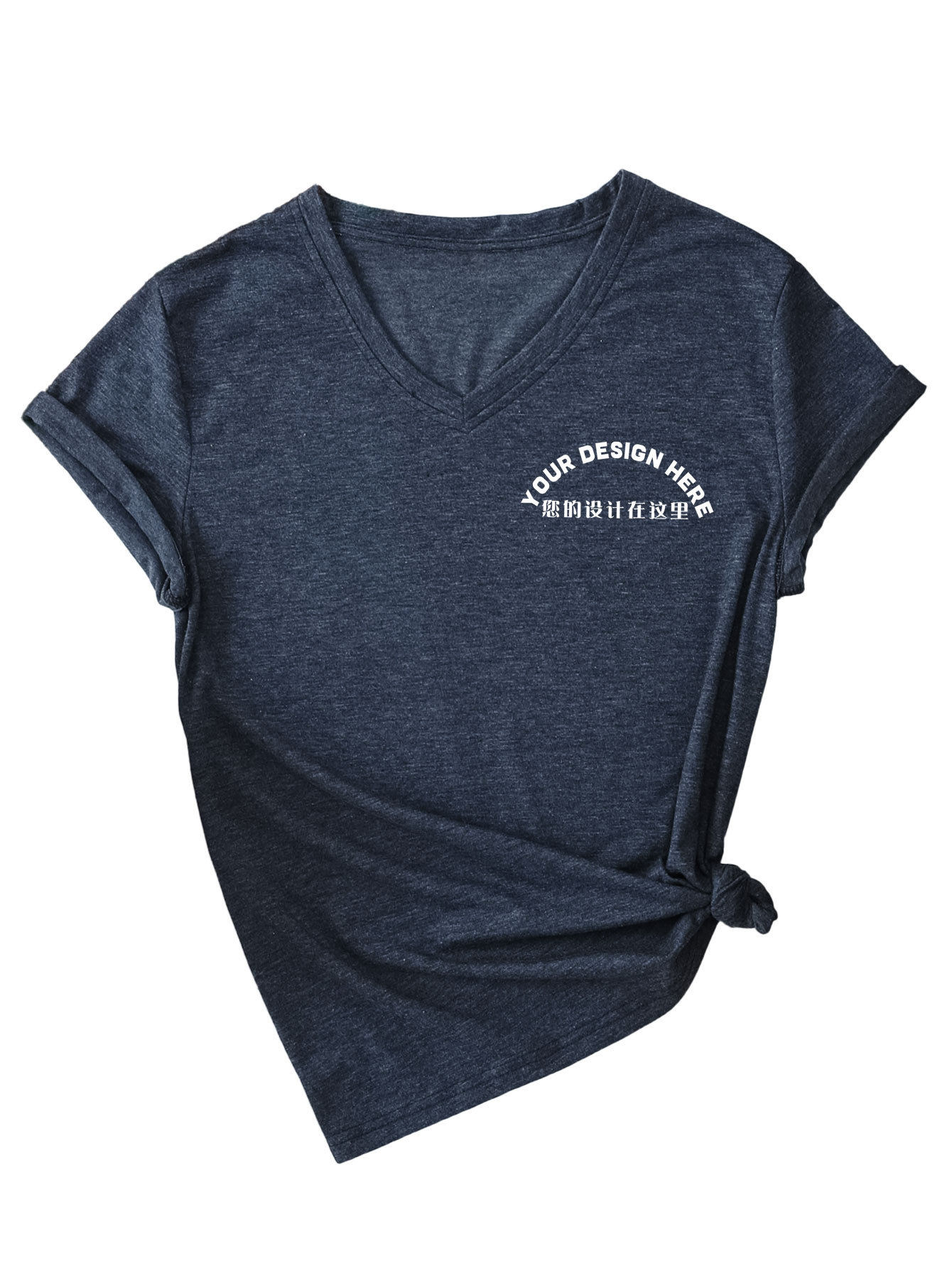 外贸一件制定DIY图案印花外贸欧美现货时尚批量批发女士V领短袖衫
