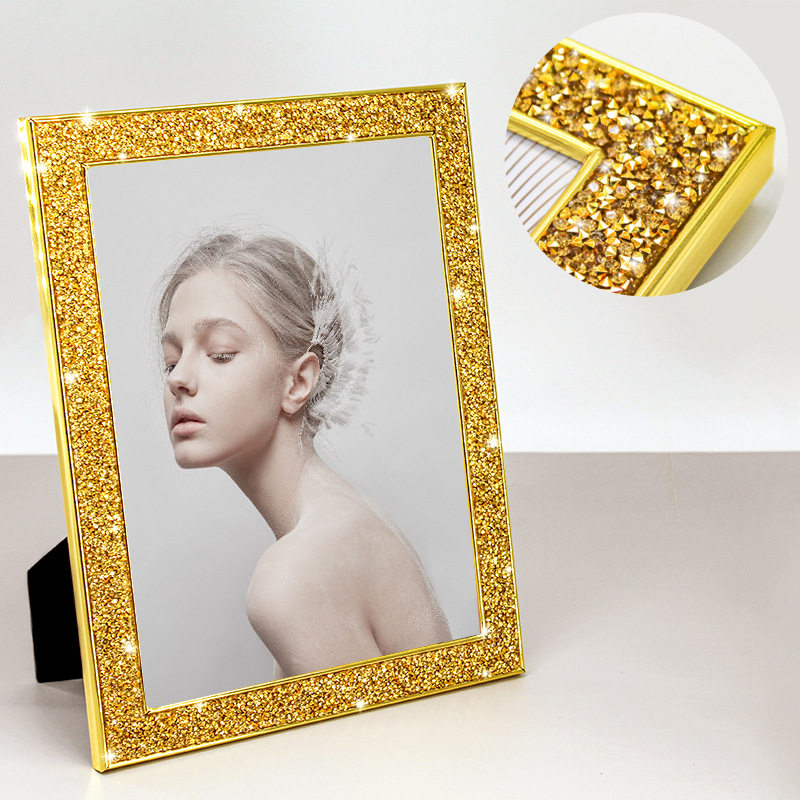 Rhinestone Metal Electroplated Photo Frame 710inch A4 Decorative Picture Frame Tabletop Wedding Photo Wall Hanging Living Room Decoration Sparkling Rhinestones