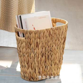 Cross-border Water Hyacinth Straw Storage Basket Office Decoration Trash Trash Waste Paper Basket Books Documents Sundries Storage Basket