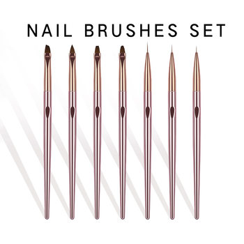 Cross-Border Popular 7-Piece Nail Art Pen Set Uv Gel Flat Head Round Head Phototherapy Pen Flower Carving Line Drawing Pen