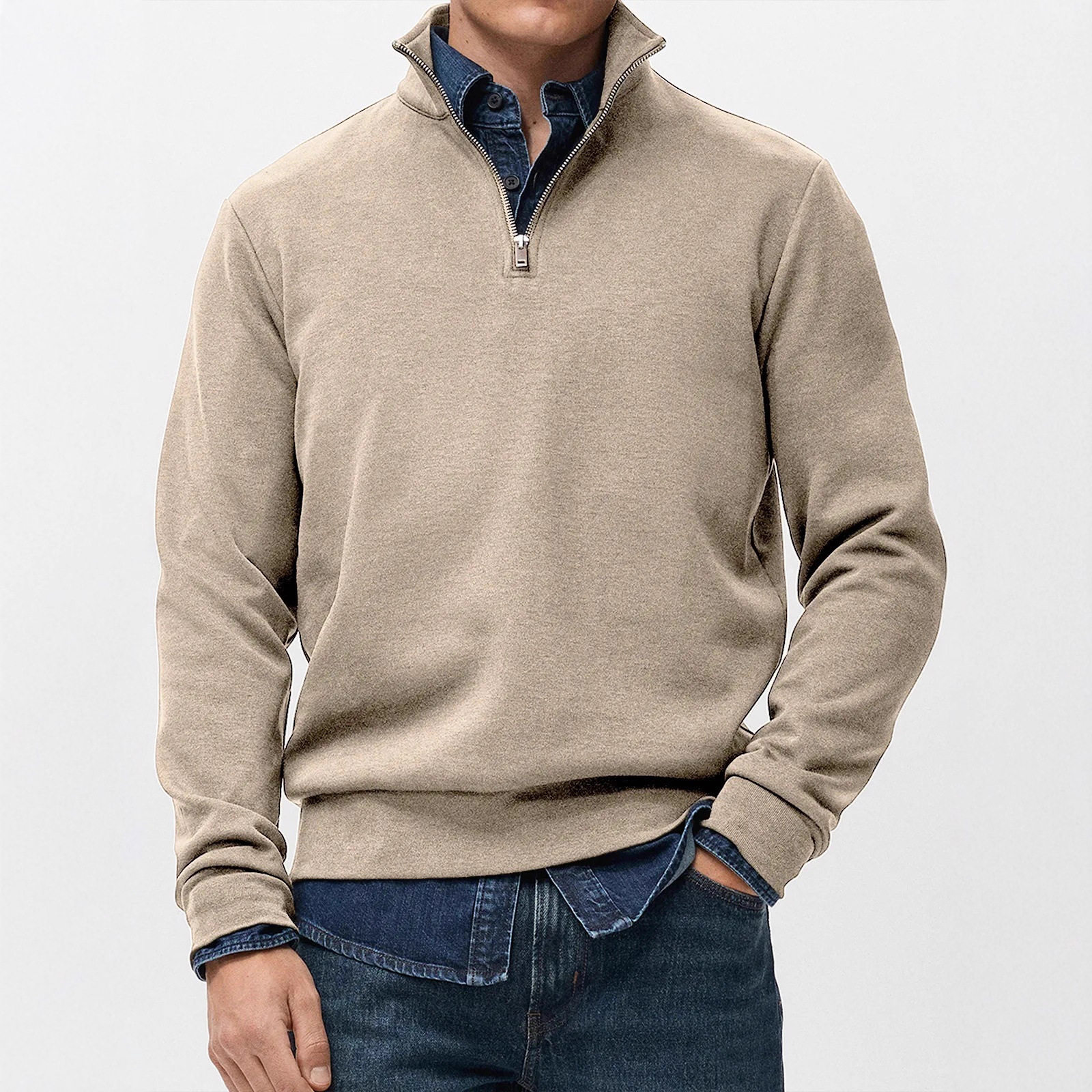 2025新款跨境亚马逊男士百搭运动衫时尚休闲半拉链立领长袖卫衣男