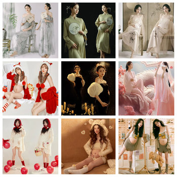 Photography theme pregnant women's new Chinese photography photo clothing pregnant mommy big belly photo ink painting style shooting dress