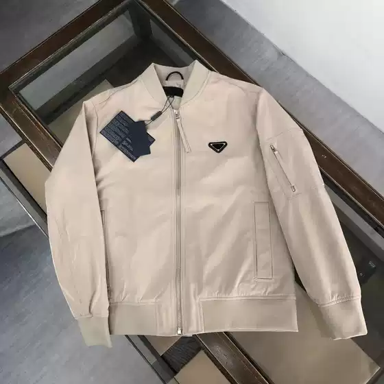 24 Fall/Winter New Triangle Original Standard P Men's Jacket Baseball Collar Zipper Jacket Cardigan Solid Color Men's Casual
