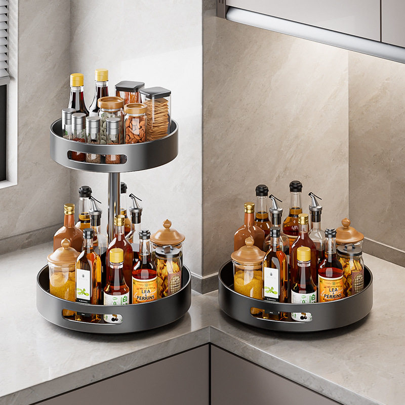 Kitchen Rotating Multi-layer Storage Rack Desktop Spice Rack Tray Rotating Multi-functional Household Bedroom Storage Box Supplies