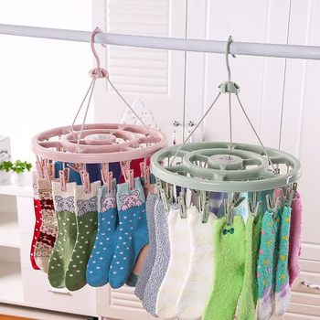 Socks hanger multi-clip round household underwear baby student travel clothes hanger Windproof Folding clothes hanger