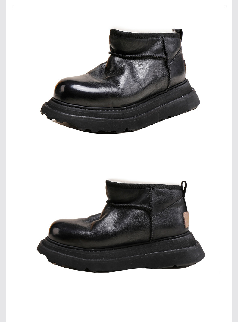 Boot nữ cổ cao lót lông cừu da bò thật đế dày giữ ấm mùa đông — Màu đen
