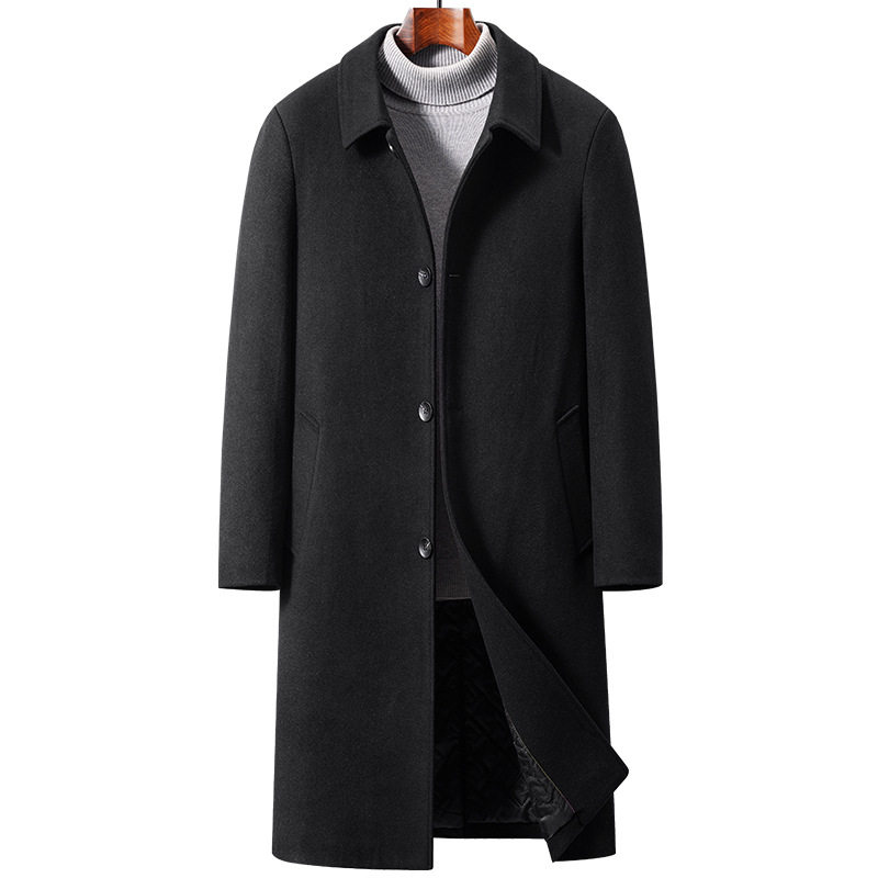 Mens Wool Overcoat Thick Knee Length Warm Stylish Fall Winter Outerwear for Middle Aged Wholesale Available