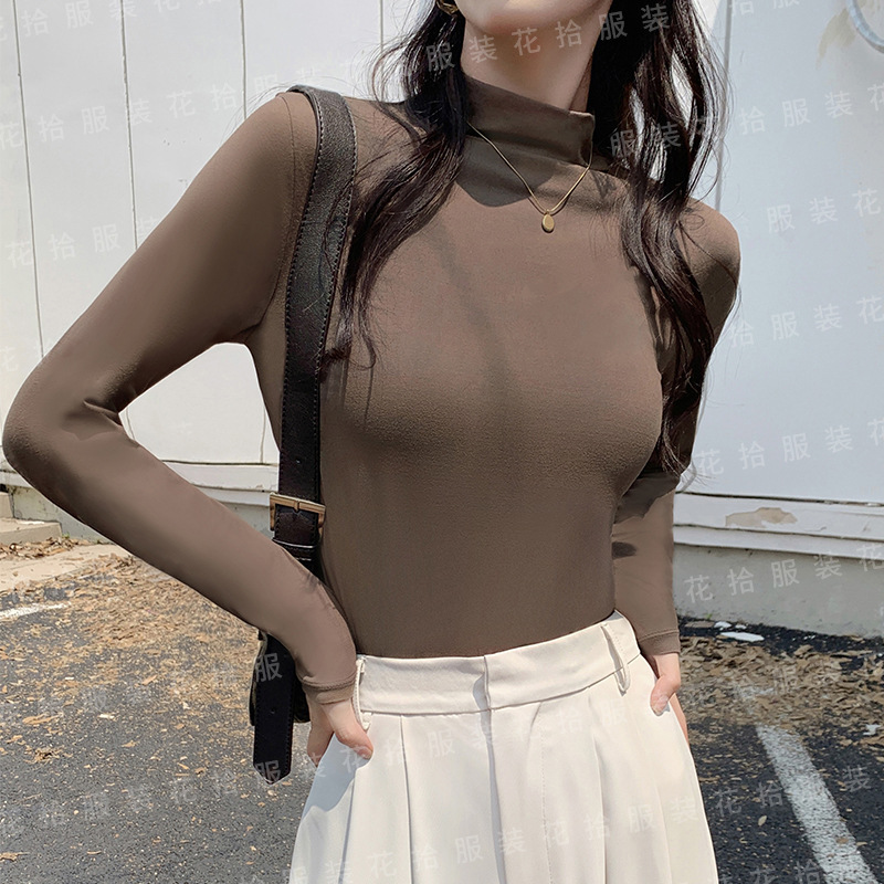 九色半高领打底衫女内搭春秋季长袖打底衣紧身T恤洋气百搭t恤修身