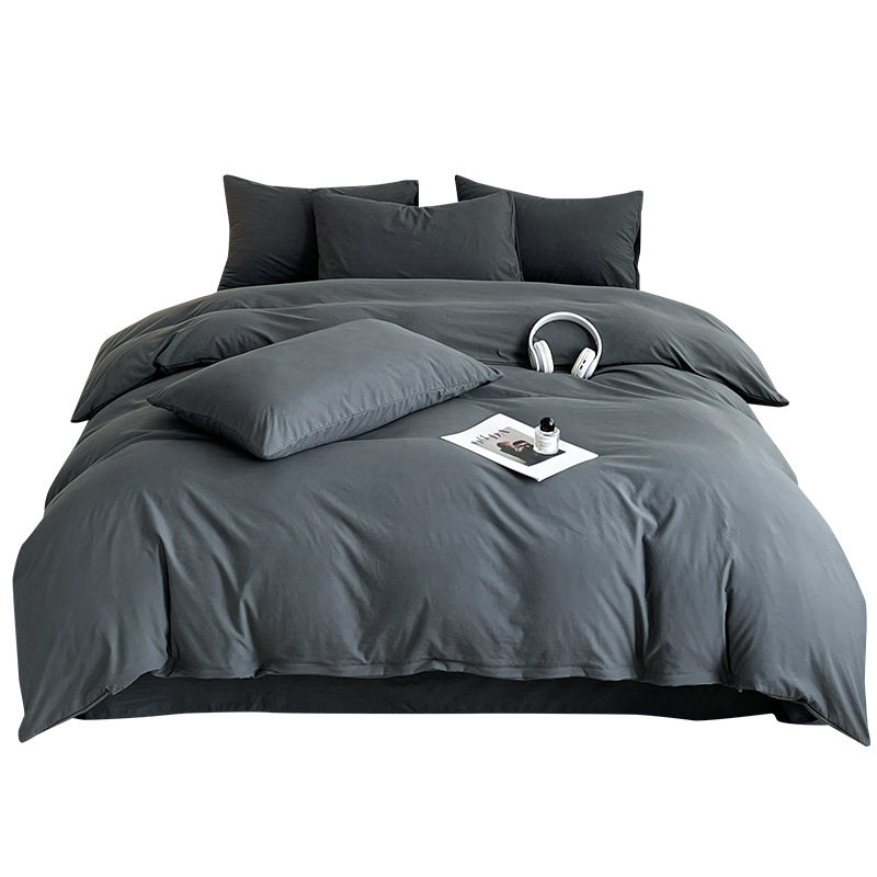 Class a 4-piece bed sheet quilt cover pillowcase simple solid color student dormitory wash cotton 3 3-piece set wholesale