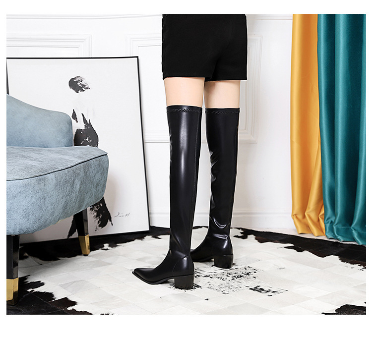 Boot nữ cổ cao quá gối gót vuông mũi nhọn phong cách thanh lịch — Màu cà phê, Màu đen, Màu Kaki