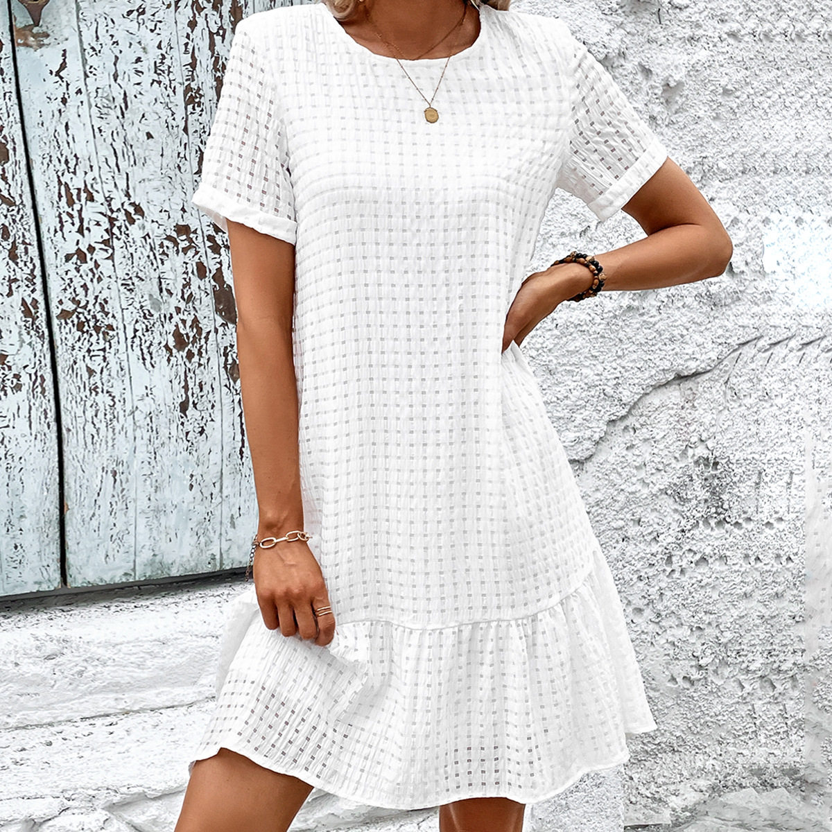 Short Sleeve Solid Color Dress Fresh and Sweet Style Perfect for Summer Occasions Wholesale Available