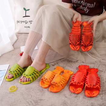 Summer men's and women's couple sandals parent-child children's cartoon Internet celebrity lobster slippers funny crayfish beach slippers