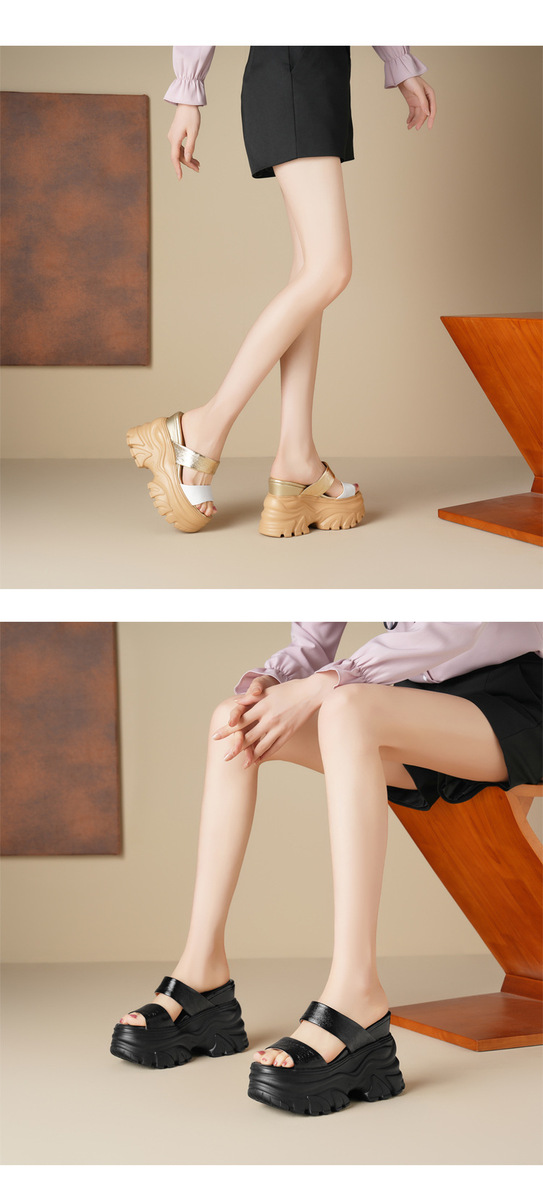 Dép sandal nữ quai ngang đế dày tăng chiều cao 12cm — Màu bạc, Màu đen, Màu vàng nhạt