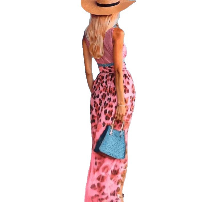 Womens Leopard Print Deep V Neck Sleeveless Split Dress Trendy Autumn Style Perfect for Parties and Events Wholesale