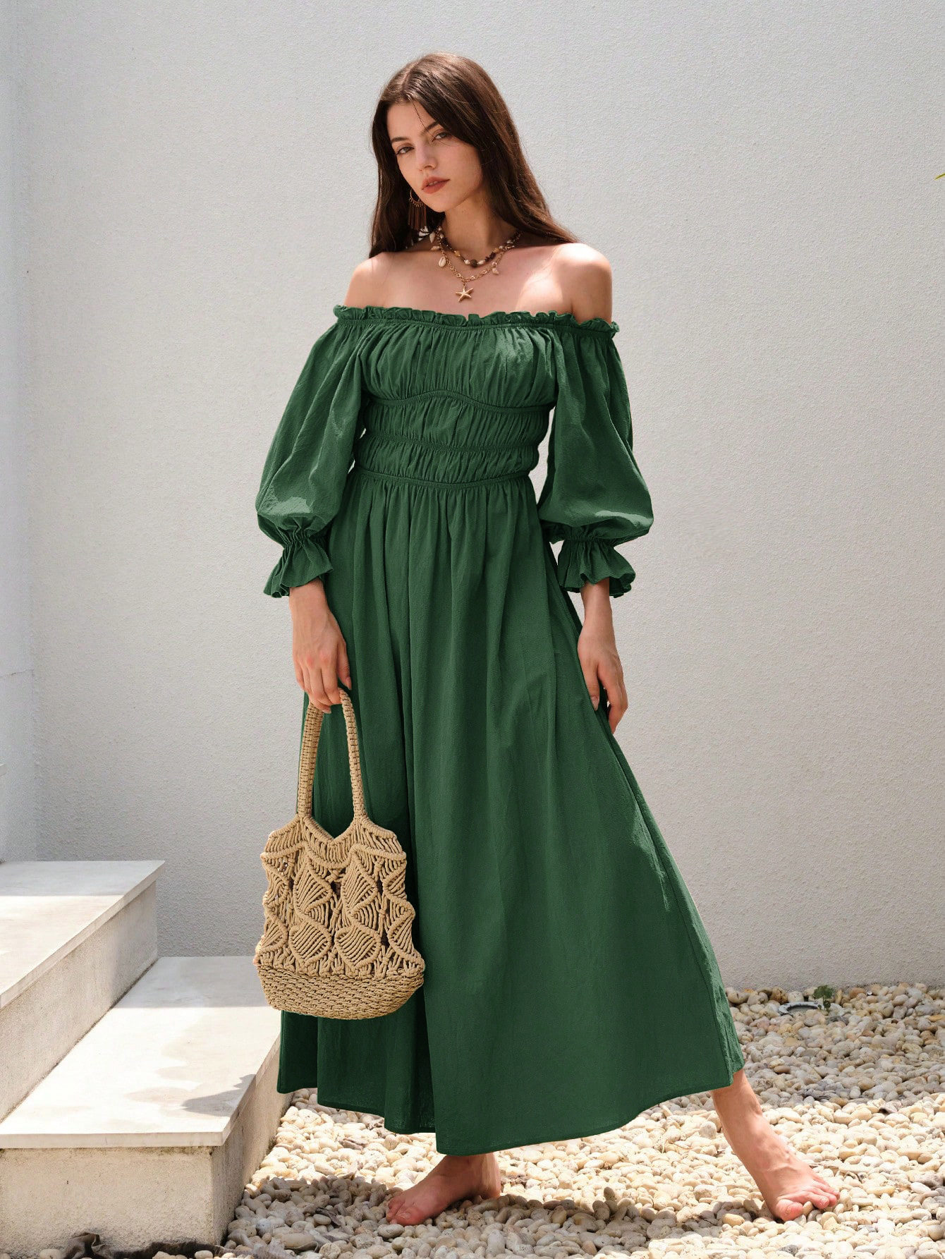 Vintage One Shoulder Lantern Sleeve Maxi Dress Elegant Design Flowy Silhouette Comfortable Fabric Perfect for Parties