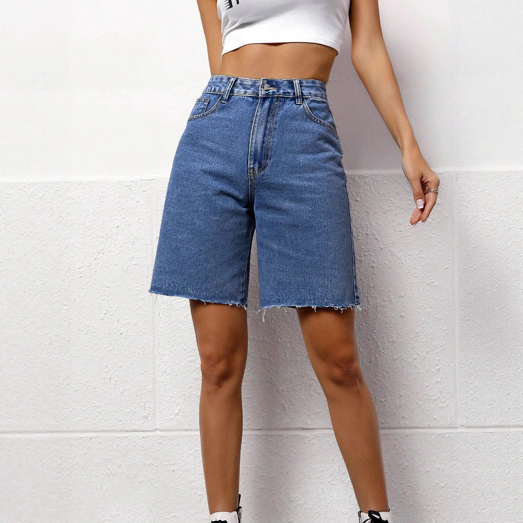 Loose Fit Womens Denim Shorts Washed Fabric Casual Style Summer Essential Wholesale Available