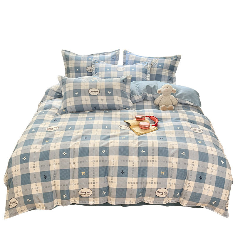 Simple wind bed four-piece sanding sheets student dormitory three-piece Water-washed cotton quilt cover skin-friendly quilt cover wholesale