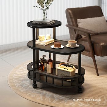 Living Room Side Table Solid Wood Movable Sofa Side Cabinet Small Apartment Narrow Table Bedroom Home Coffee Table Storage Rack Storage Rack