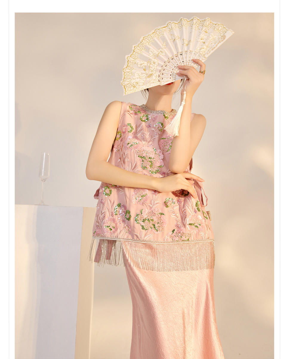 Áo vest nữ không tay thêu nổi bật cổ tròn đính đá phối khóa kéo — Phấn phủ Peach Mist (giao hàng trong 7 ngày), Phấn phủ Peach Mist (giao ngay trong ngày)