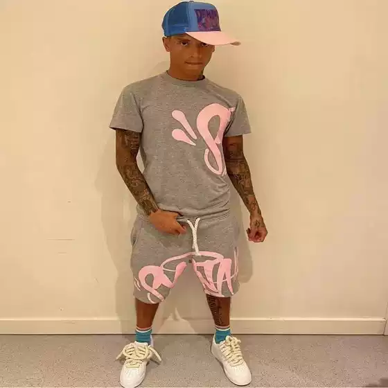 SynaWord High Street fashion hip hop suit men's 2023 foreign trade popular fashion T-shirt printed syna shorts