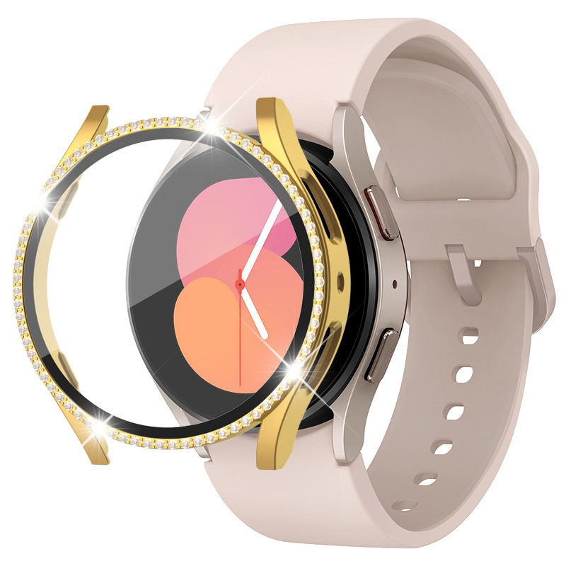 For Samsung Watch Diamond-encrusted One-piece Case Galaxy Watch7/FE/6/5/4 Protective Cover Full-cover Tempered Film