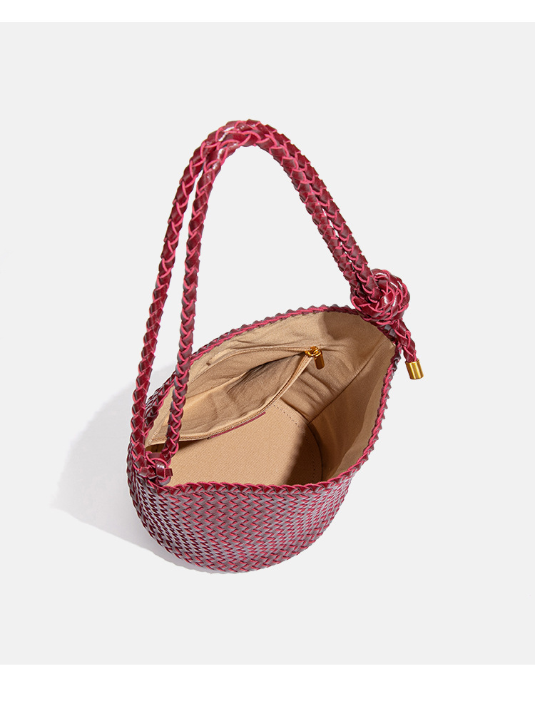Túi bucket nữ dáng xô đan họa tiết chữ V, túi đeo vai và xách tay thời trang — B2505 # Đỏ hoa anh túc, B2505 # Hồng phấn, B2505 # Maltose, B2505 # Màu cát sẫm