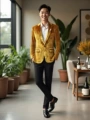 Gold top + black pants