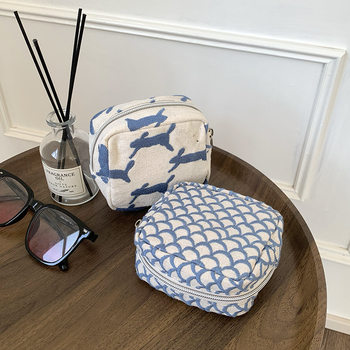 Ins Style Embroider Coin Purse Simple Carry-On Cosmetics Cosmetics Bag Lipstick Bag Card Bag Data Cable Cosmetics Bag