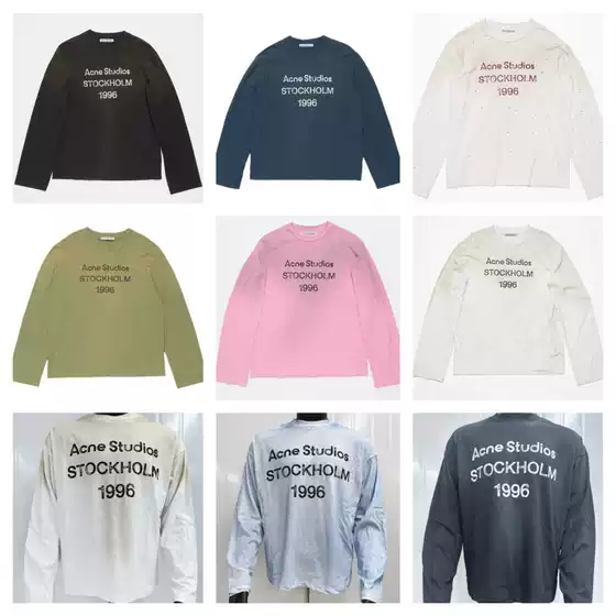Cross-Border Ins Trendy Brand Ac1996 Washed and Distressed Letter Print High Street Long-Sleeve Loose-Fitting Unisex Couple T-Shirt