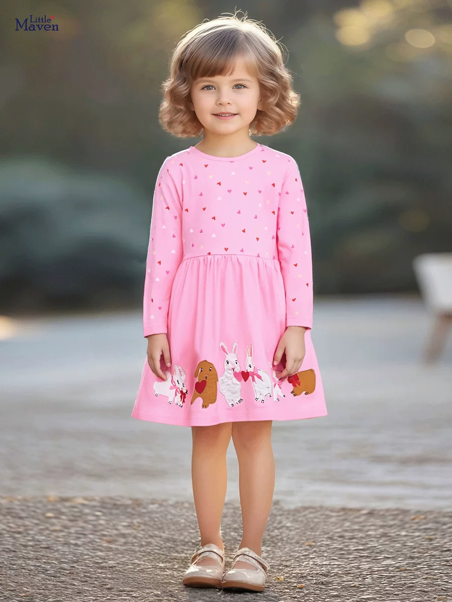 Girls' Dress, Cartoon Cotton Kids' Skirt, Autumn Long-sleeve Kids' Dress