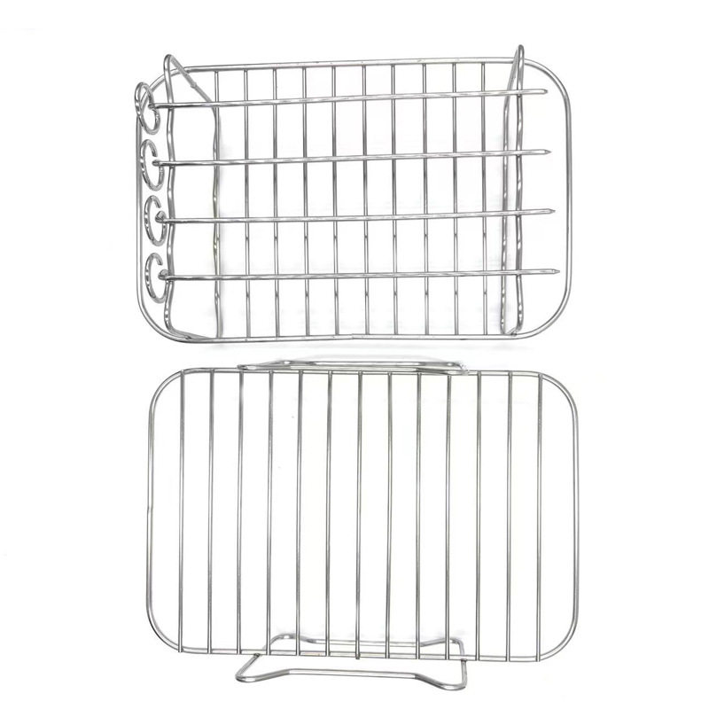 Cross-Border Hot Selling Stainless Steel Air Fryer Rack Air Fryer Oven Accessories Square Set Food Clip Silicone Sweep