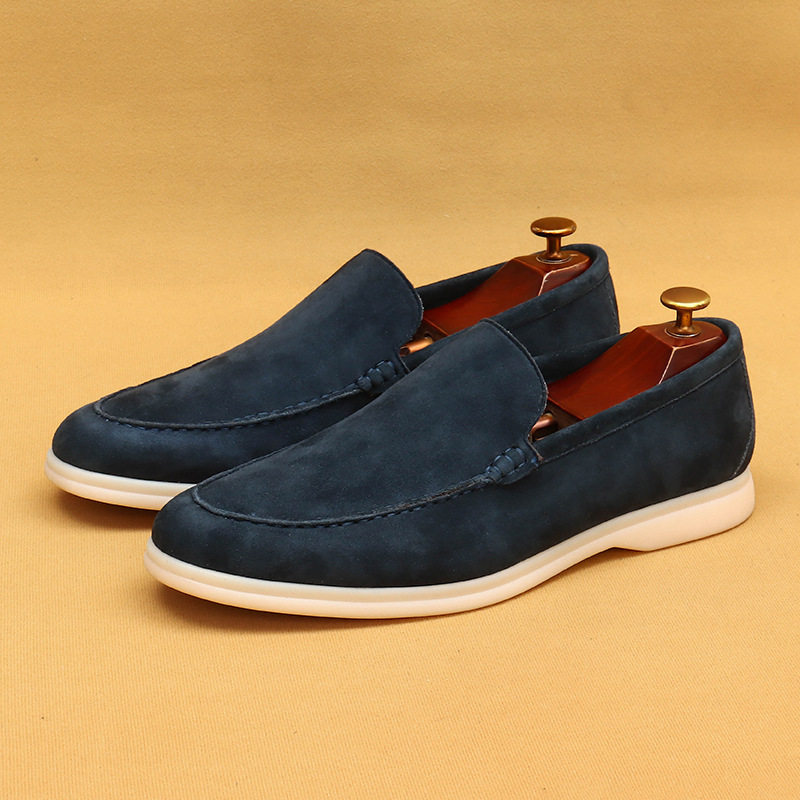 Giày Lười Nam Da Cừu Mềm Mại, Chống Mài Mòn, Chiều Cao Đế Khoảng 3cm Màu Xám, Nâu, Xanh Navy
