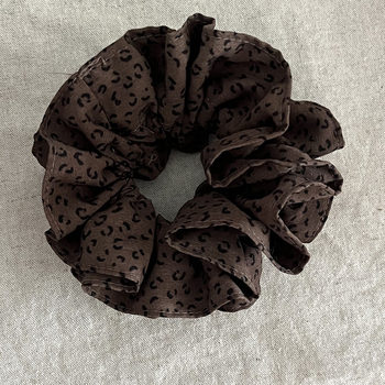Brown Small Waist Hair Tie ~ Retro Old Money Style Printed Fabric Scrunchie High-End Bun Hair Band