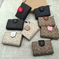 2025 New Signature 13 Buckle Logo Short Wallet Vintage Coated Old Flower Card Bag Coin Purse
