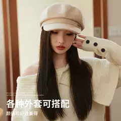 Autumn and Winter octagonal hat women's retro artistic all-match woolen hat metal logo face-looking small painter hat peaked beret