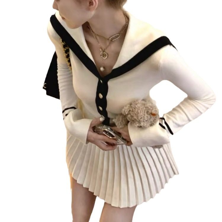 Autumn two-piece skirt Autumn New Navy style knitted waist-tight fashion suit women's clothing small early autumn