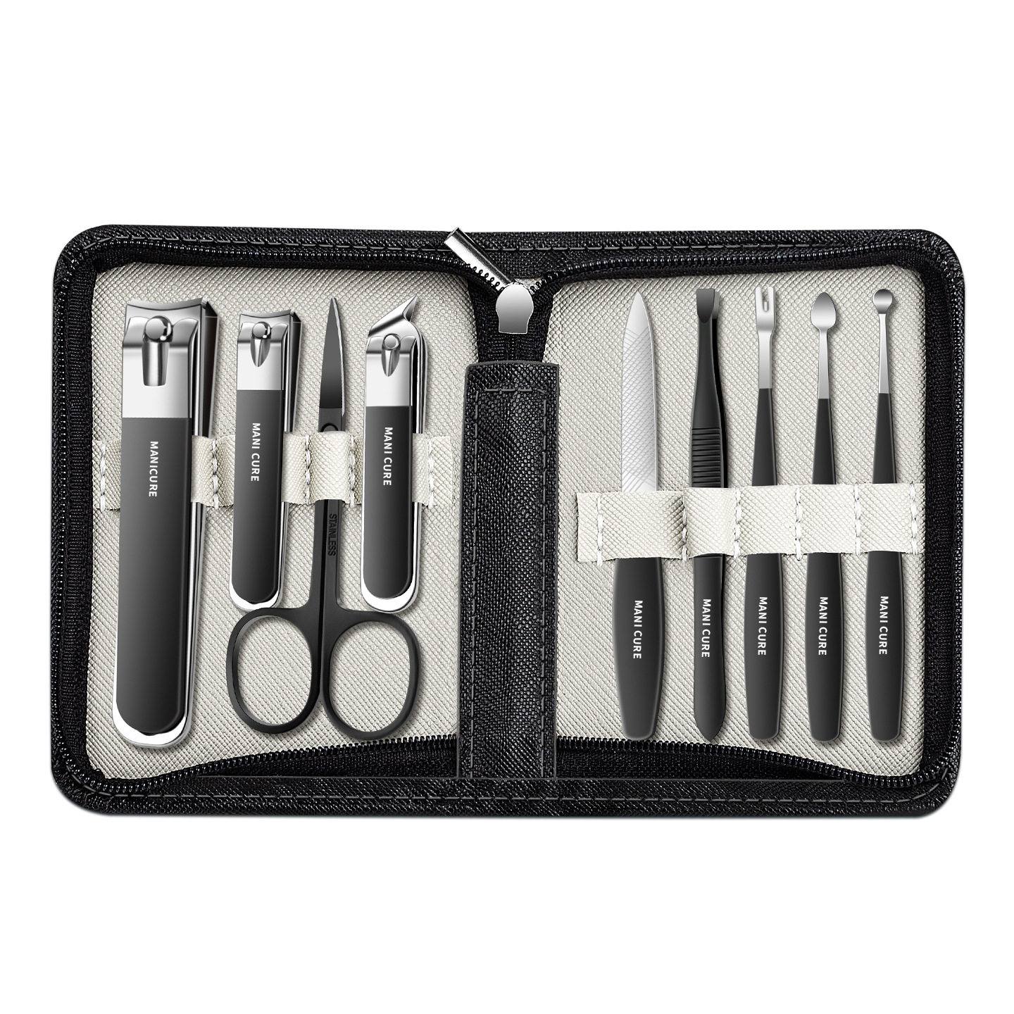Black Stainless Steel Nail Clipper Set 9-Piece Manicure and Beauty Tools Full Set of Pedicure Knife and Nail Clipper Set Wholesale