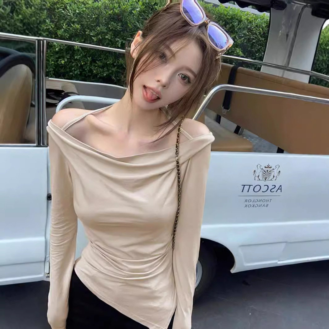 Off Shoulder T Shirt Solid Color Sleeveless Comfortable Fabric Fall Winter Casual Wear Wholesale Available