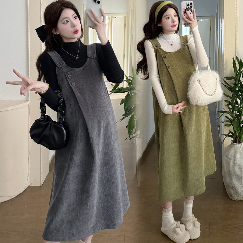 Maternity Wear Winter Dress 2025 New Autumn and Winter Fashion Suit High-End Outfit Suspender Skirt Two-Piece Set
