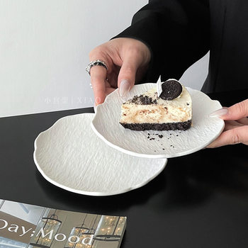 Ins Style Asymmetrical Rock Pattern Ceramic Plate High-Value Cake Plate Snack Dessert Plate Creative Small Plate Plate