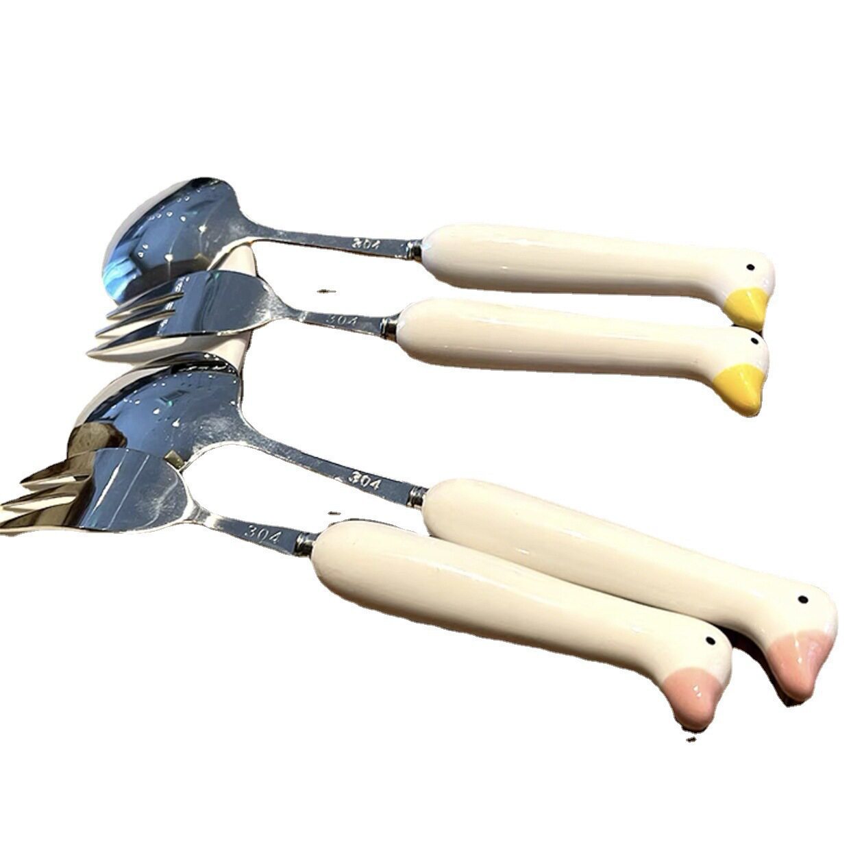 Creative cute ins stainless steel spoon tableware suit portable imitation porcelain handle duck cute cat claw spoon Fork High color value 1