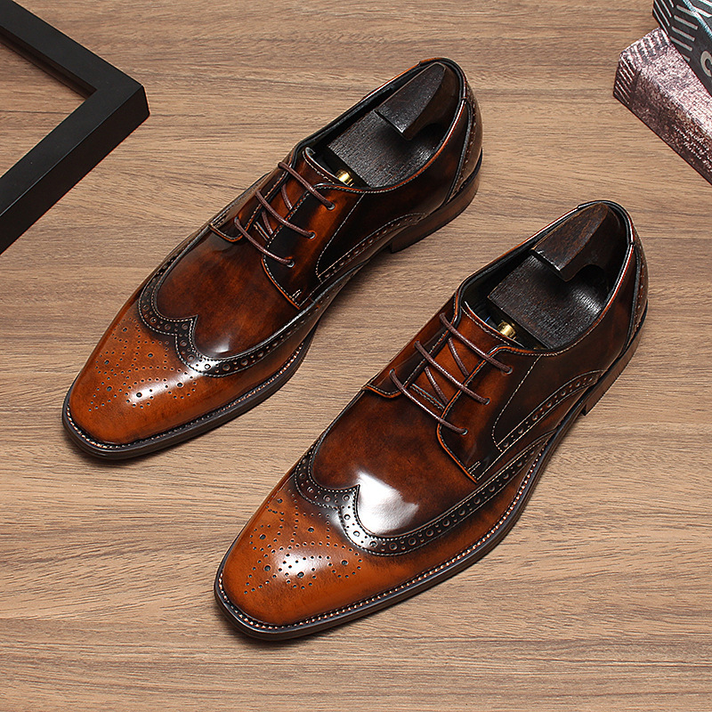 Giày Derby nam da bò cao cấp thêu hoa văn Brogue — Màu nâu, Xanh ngọc lam, màu đen