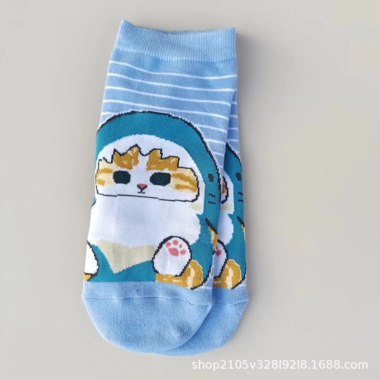 日单mofusand鲨鱼猫库存炸虾猫系列外贸出口女卡通棉袜短袜可爱袜