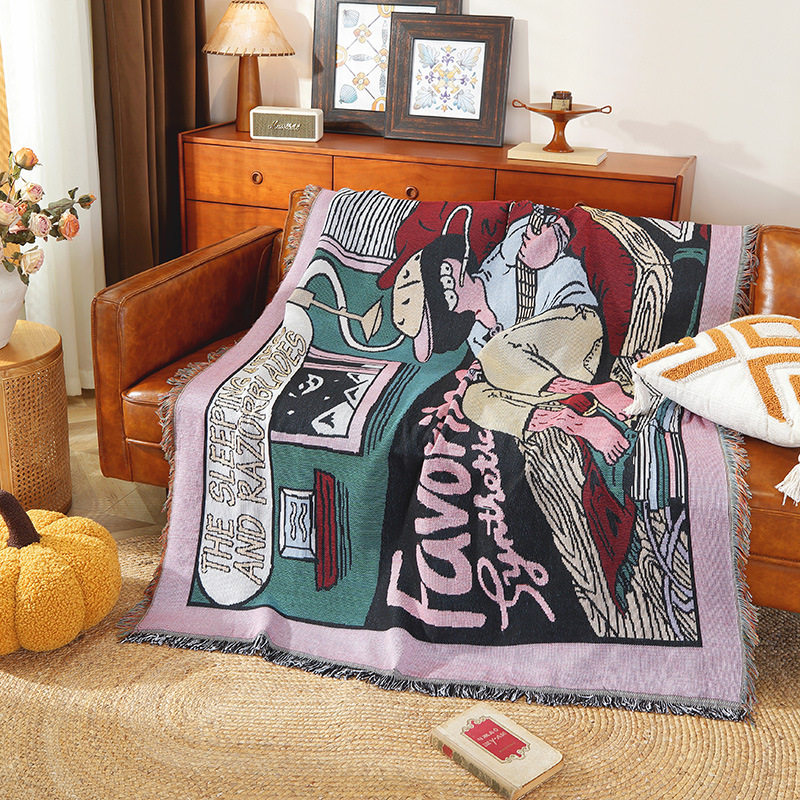 Customized Cotton Thread Sofa Blanket Jacquard Tapestry Anime Popular Blanket Office Nap Blanket Outdoor Picnic Mat