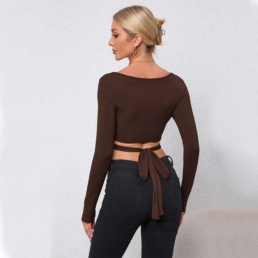 Womens Sexy Hollow Out Slim Fit Long Sleeve Knit Top Spring Summer Collection Trendy Casual Wear Wholesale Available