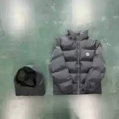 Trendy Hot-Selling Trapstar Gray Small Logo Cotton-Padded Jacket with Detachable Hood, Retro Couple's Style